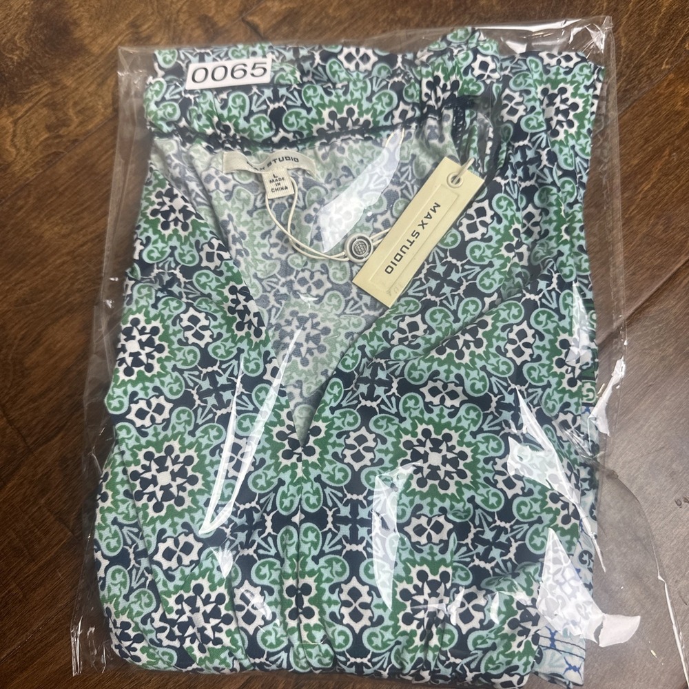 Max Studio NWT Tile Print Sleeveless Midi Dress Women Large Blue Green Stretch - Picture 11 of 11
